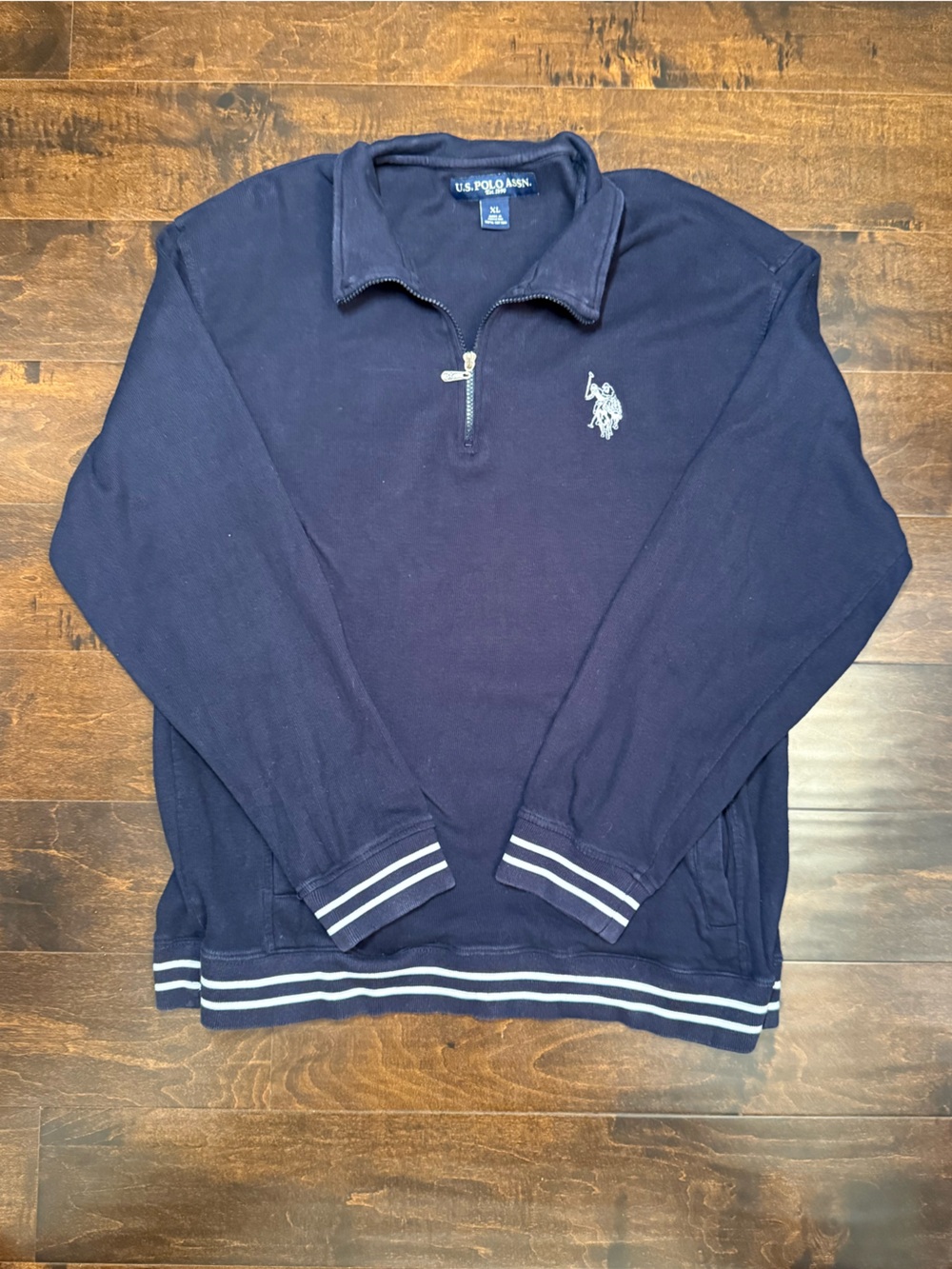 U.S. Polo Assn. Men’s Navy Quarter-Zip Pullover with White Stripe Trim